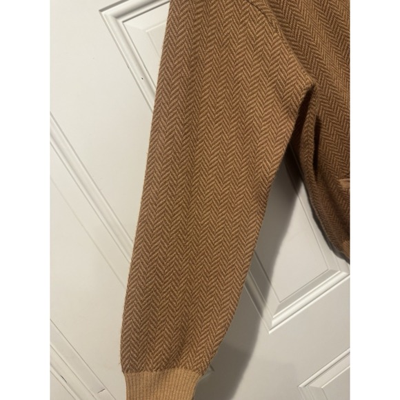 Vintage Ralph Lauren Camel Brown Herringbone Camelhair Cardigan Men's XL 80s/90s - Picture 3 of 15